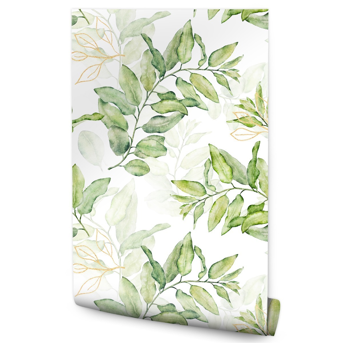 Papel Pintado Para Dormitorio Con Hojas Acuarela Y Naturaleza 53cm x 10m