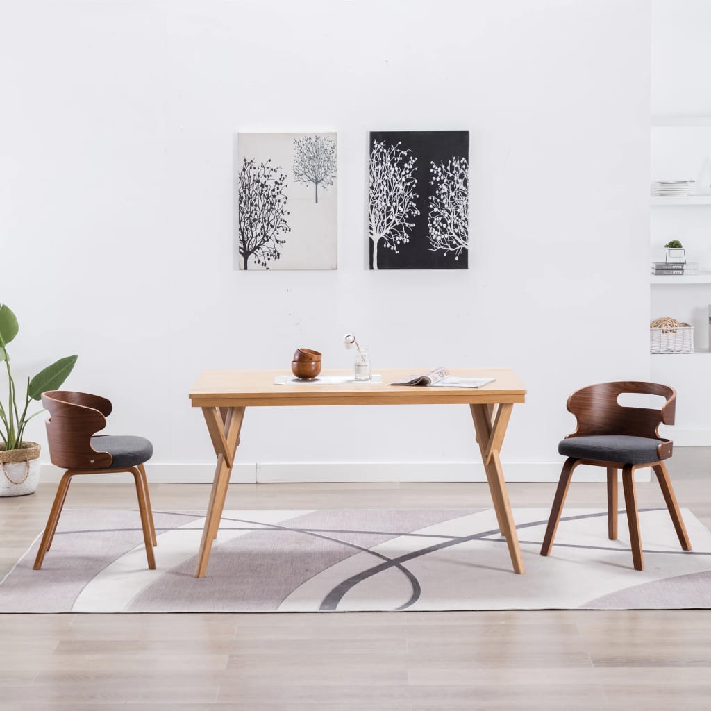 Sillas de comedor 2 unidades madera curvada y tela gris oscuro qweo3078