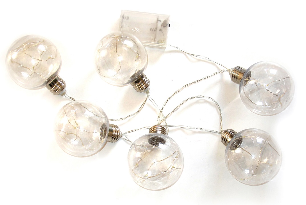 6 bolas LED grandes, d 8 cm, 4 LED en cada bola, con caja para pilas