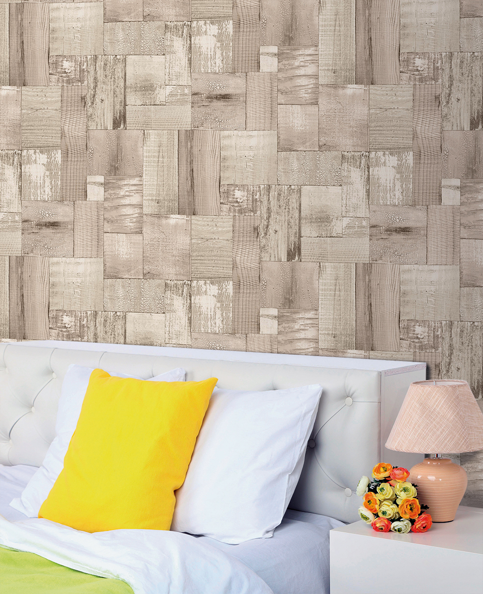 Papel pintado tnt textura madera crema