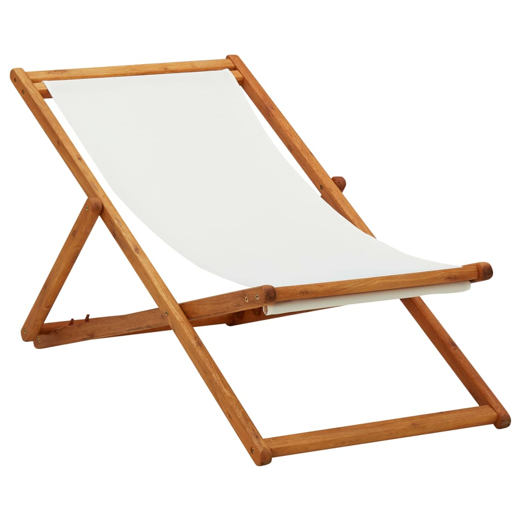 vidaXL silla de playa plegable madera maciza de eucalipto y tela crema