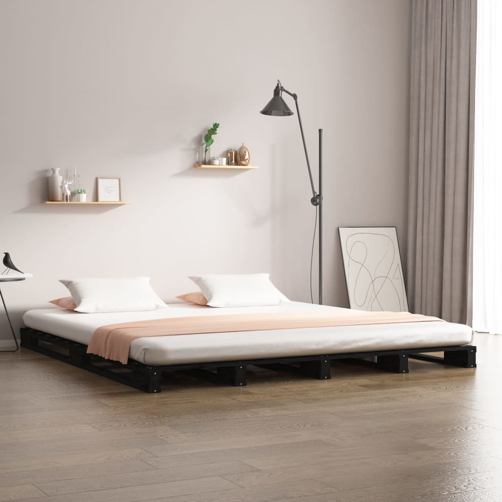Cama 120x190 cm,cama de palets madera maciza pino negra rhu9857