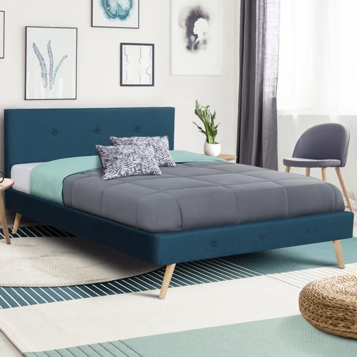 Cama doble escandinava azul pato 160 x 200 cm