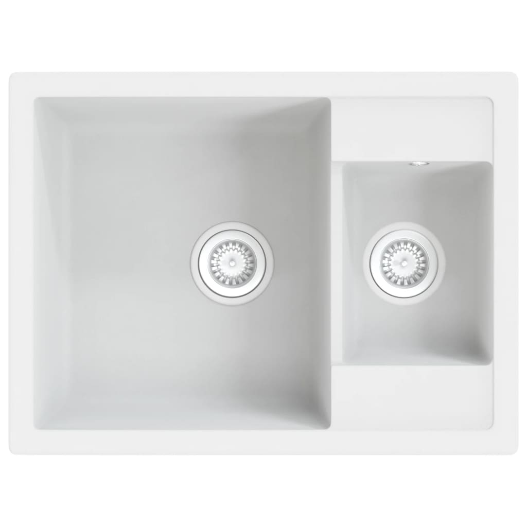 vidaXL fregadero de cocina doble seno con rebosadero granito blanco