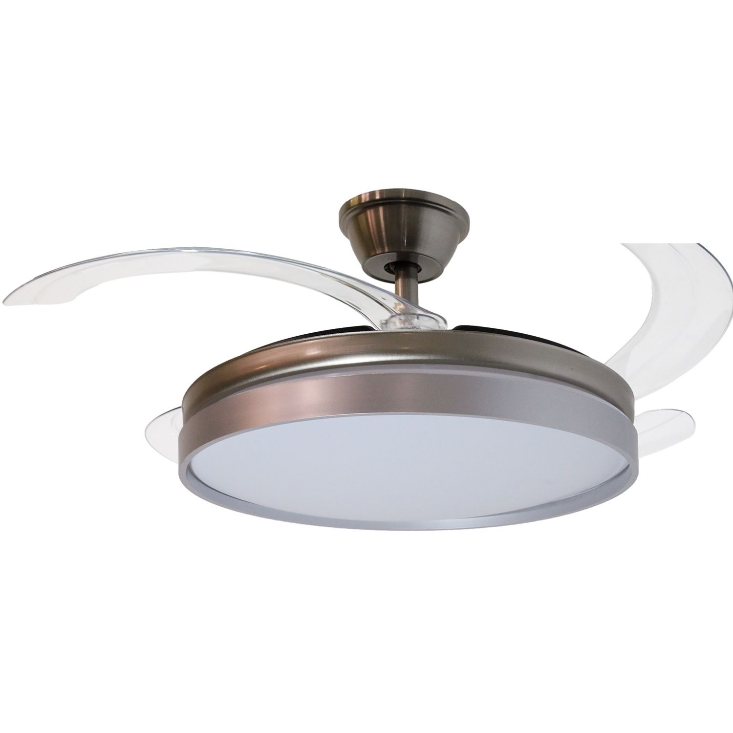 Ventilador de techo con luz zenith plata mate, 3 aspas retráctiles