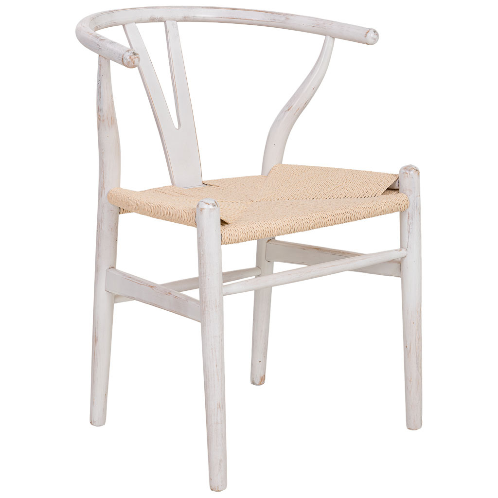Silla de madera y asiento de cuerda beige 50x41x44/77h cm