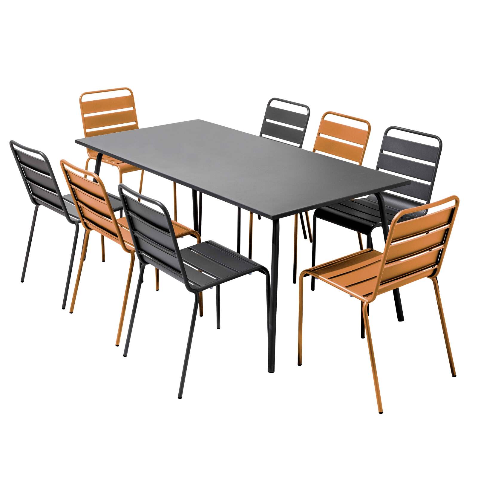 Oviala - conjunto mesa de jardín y 8 sillas de metal caramelo