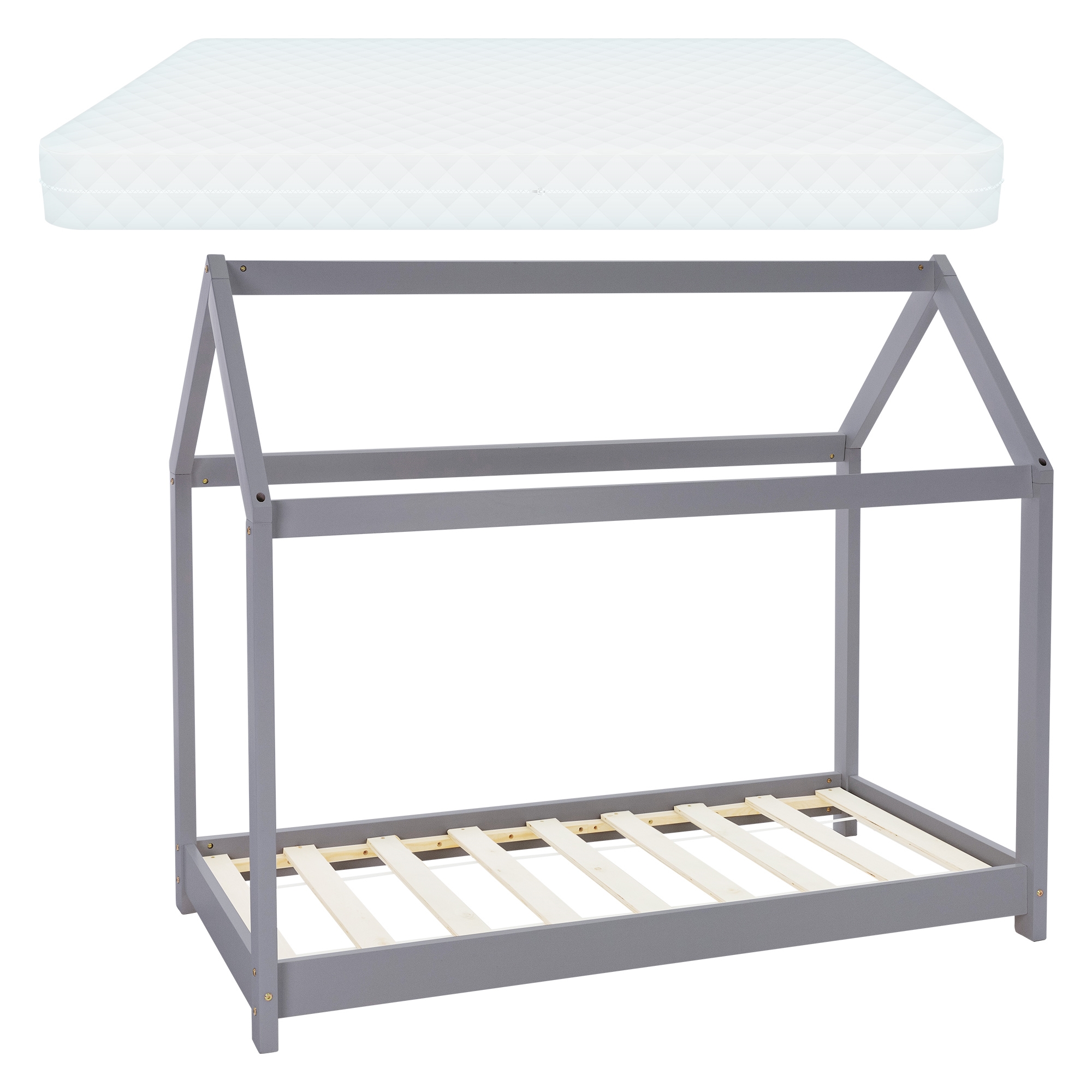 Cuna con techo y somier 70x140 cm madera de pino gris claro ml-design