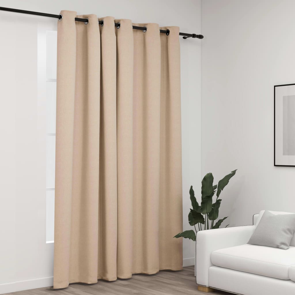 Cortina opaca con ojales look de lino beige 290x245 cm es2262