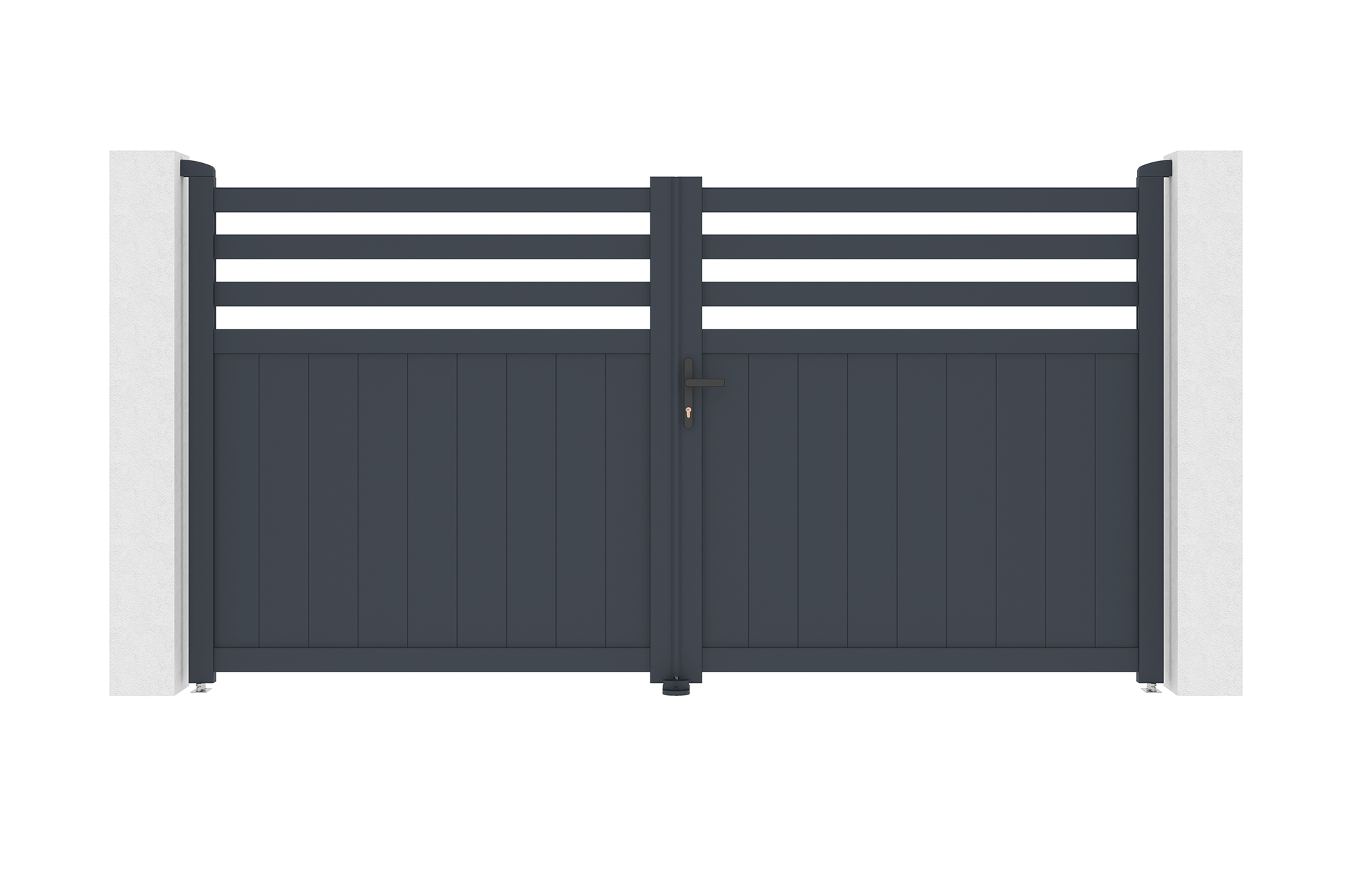 Puerta abatible 3m nevis al.160cm aluminio gris + 2 postes 20x20cm al.190cm