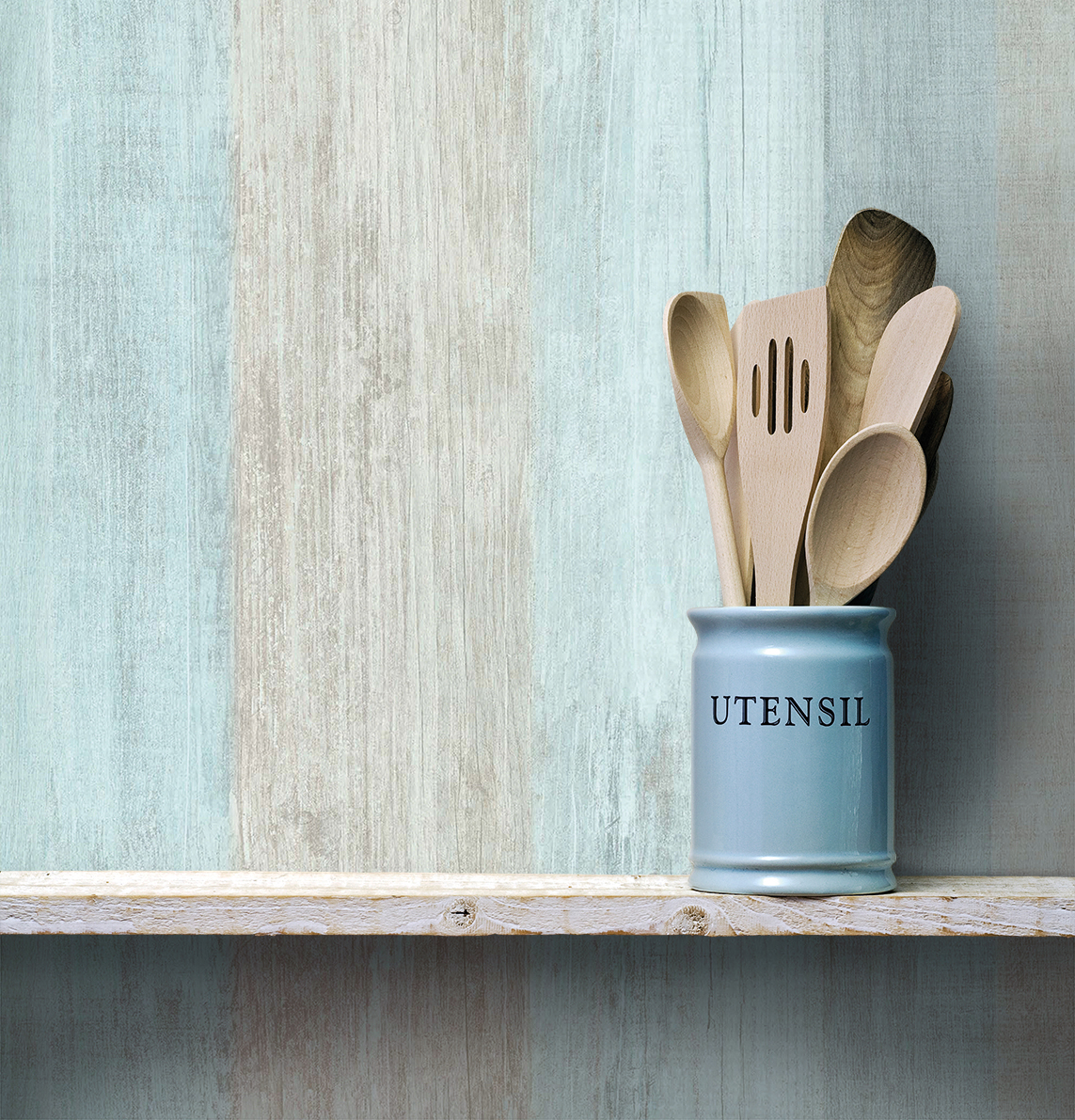 Papel pintado tnt textura madera decapé turquesa