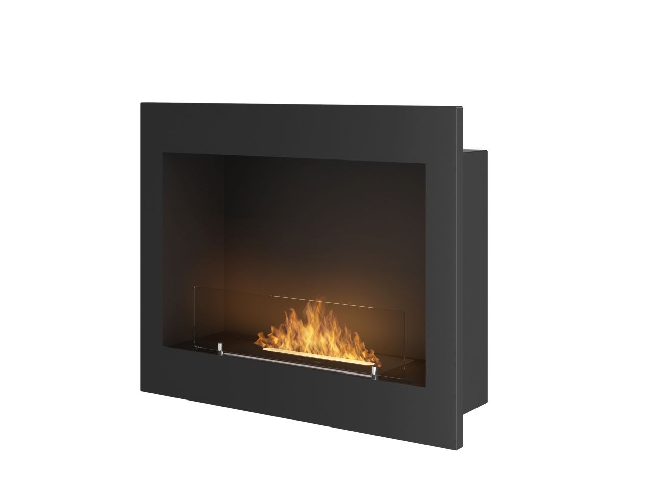 Rame 600 - biochimenea empotrable de pared negra con cristal protector