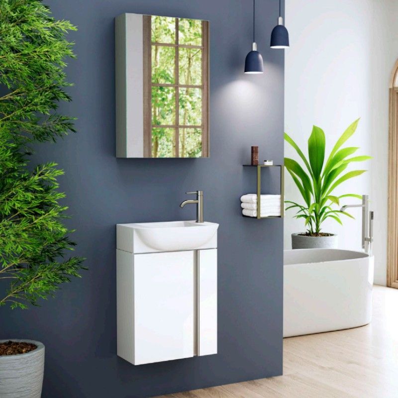 Mueble baño versa fondo reducido 22 cm blanco + lavabo y tirador cromo
