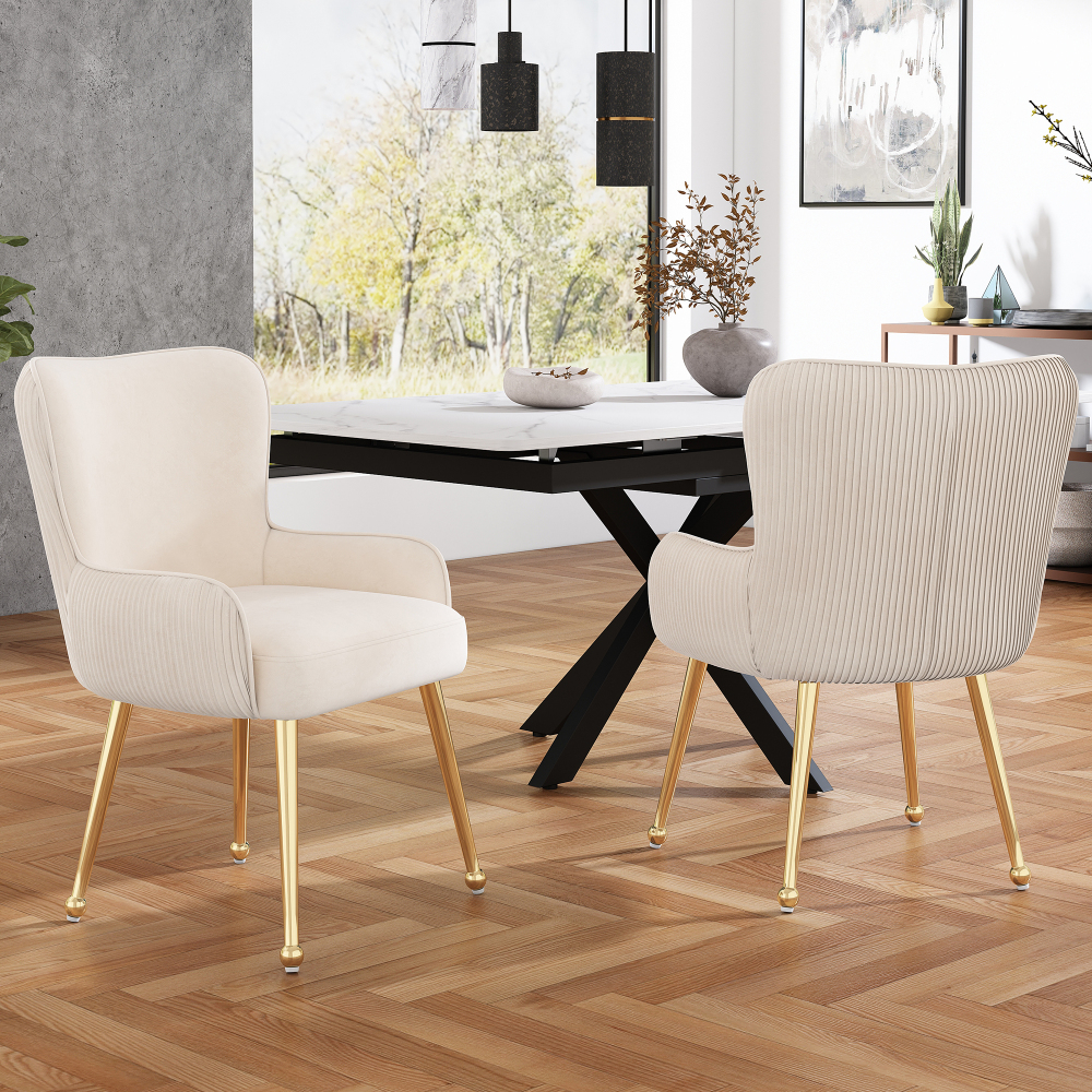 Conjunto de sillas de comedor terciopelo beige set de 2 con reposabrazos
