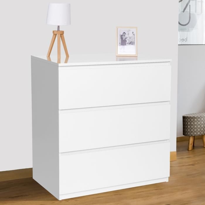Cómoda blanca de madera tomi de 3 cajones - 77,5 cm