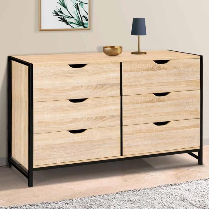 Cómoda industrial de 6 cajones de madera negra 140 cm