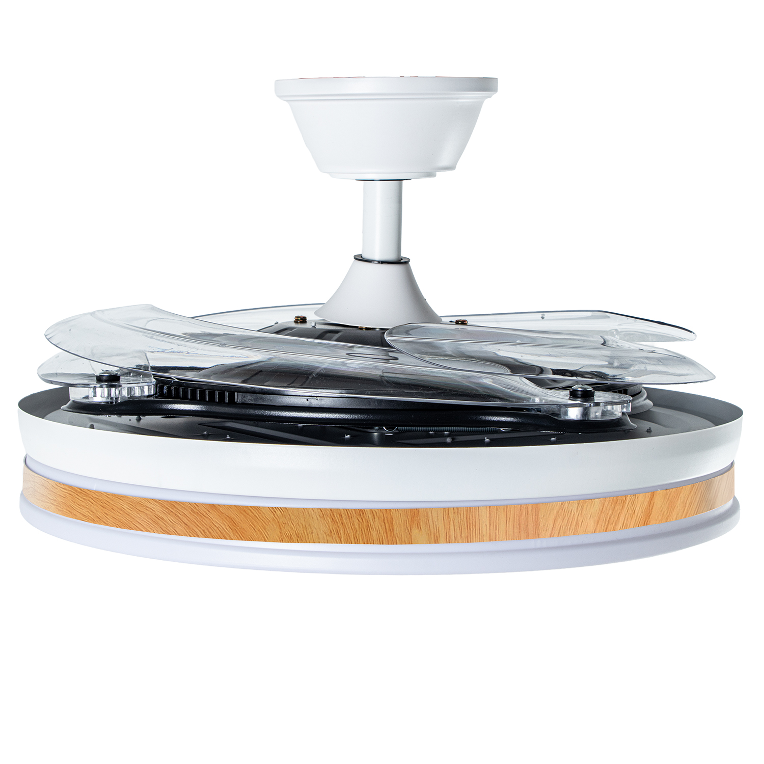 Ventilador de techo con luz siroco blanco, madera, 4 aspas retráctiles