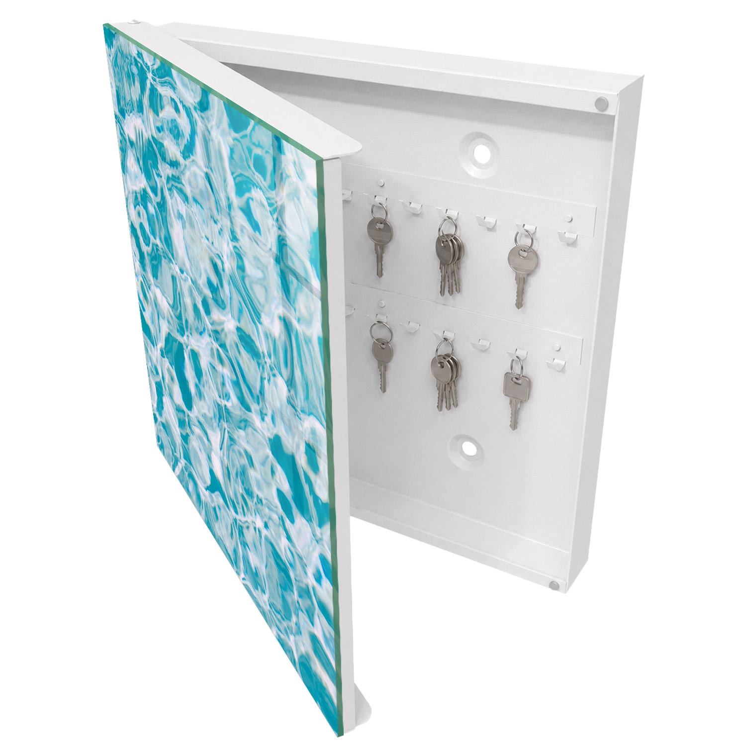 Caja para llaves 30x30x5 remolinos de agua, apertura izquierda blanca