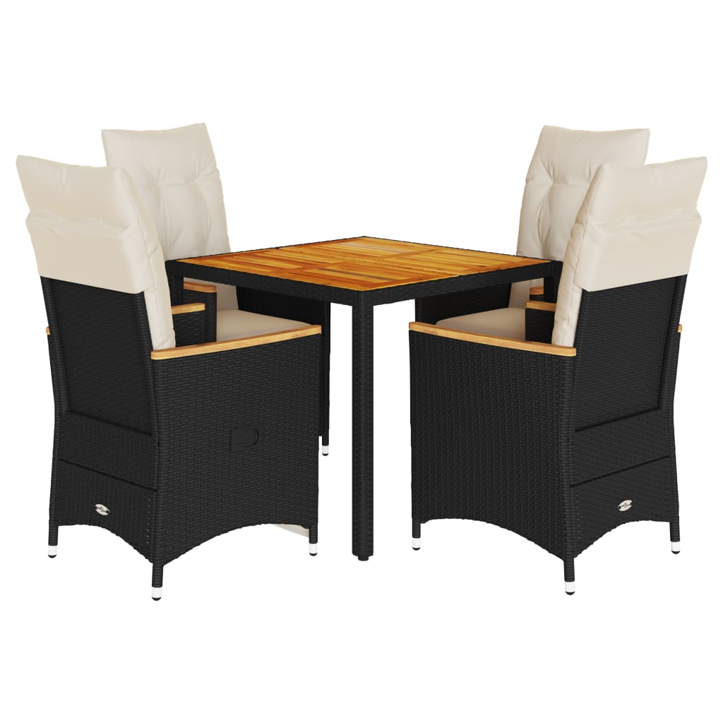 vidaXL set de muebles jardín 5 pzas con cojines ratán sintético negro