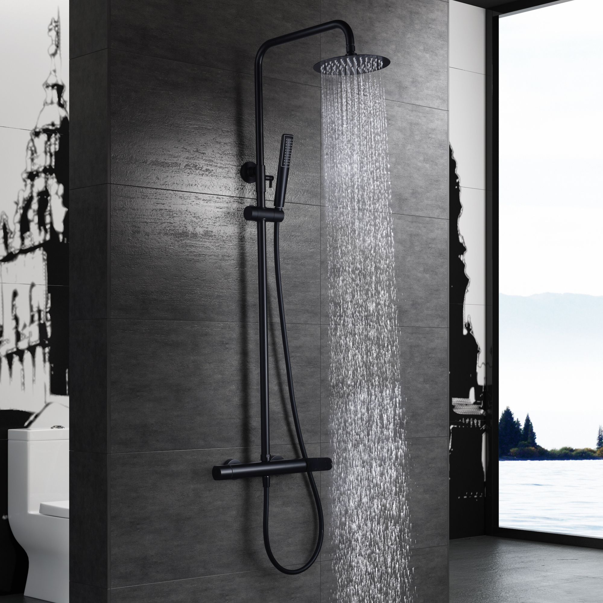 Imex - columna ducha monomando con grifo negro serie dinamarca