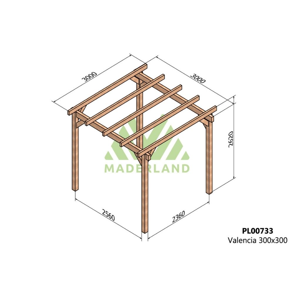 Pérgola de madera laminada - valencia 300x300cm (maderland)