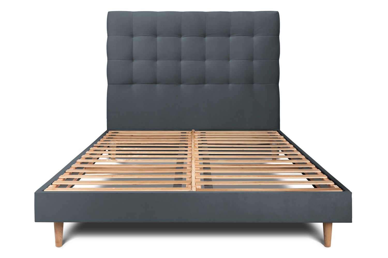 Cama de 135x190 cm con cabecero tapizado - tejido de terciopelo - gris antr
