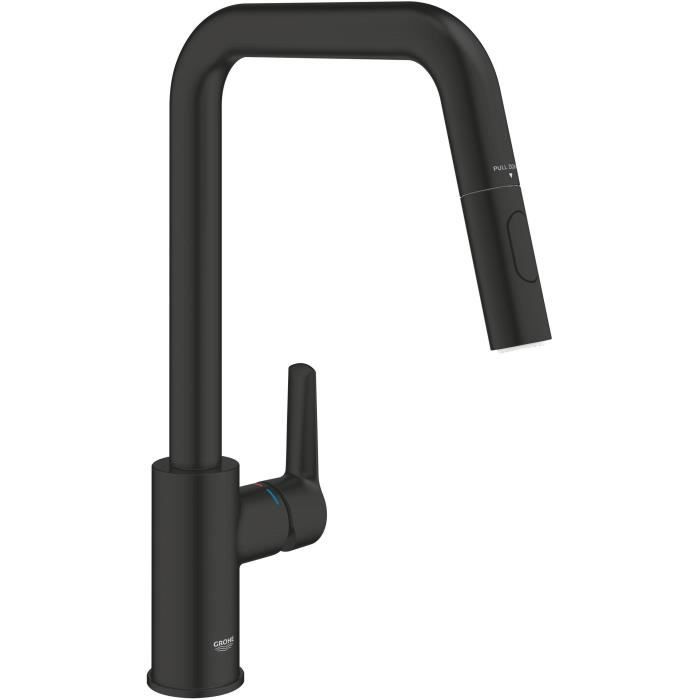 Grifo de cocina con rociador grohe start caño alto negro mate 2 chorros