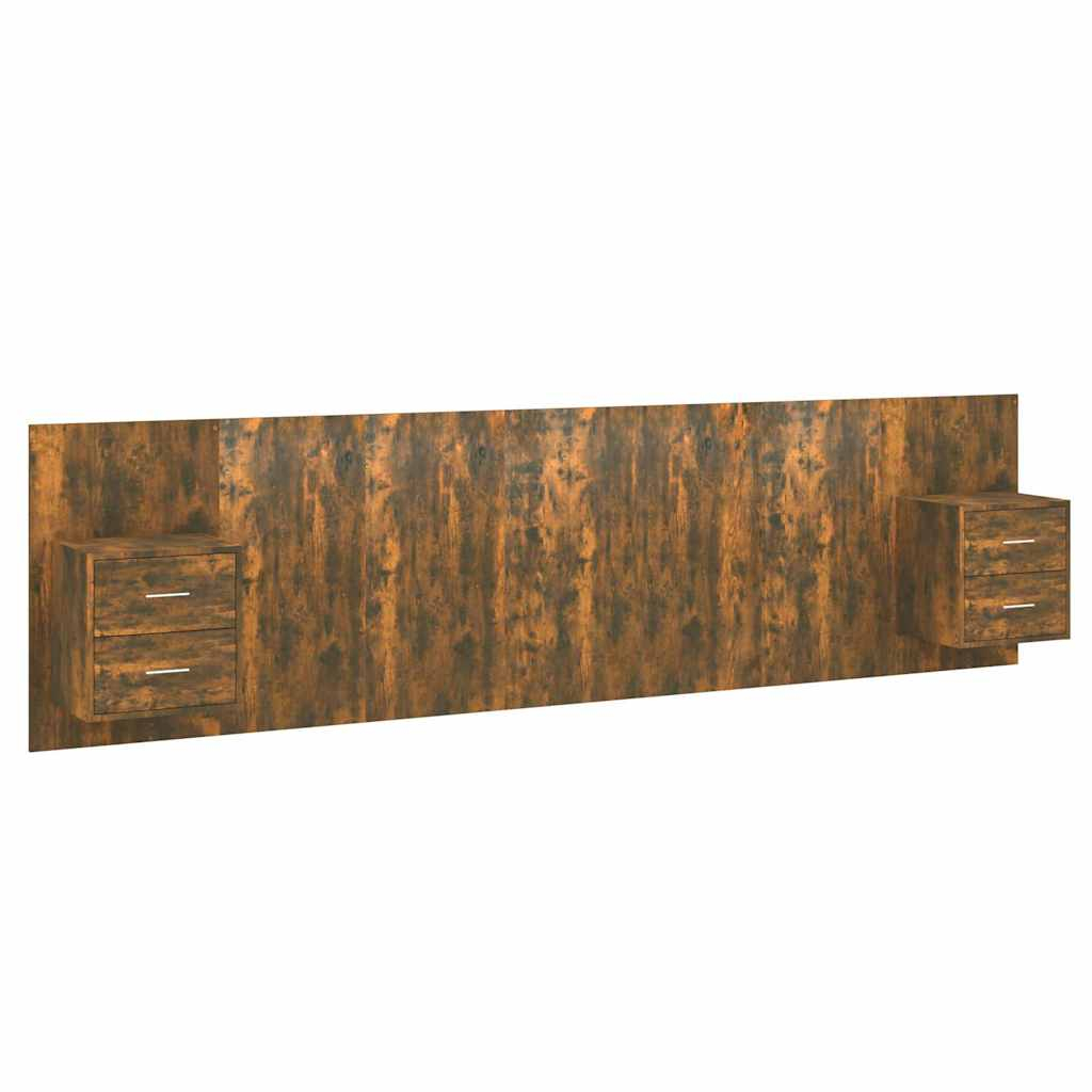 vidaXL cabecero de cama y mesitas madera contrachapada roble ahumado