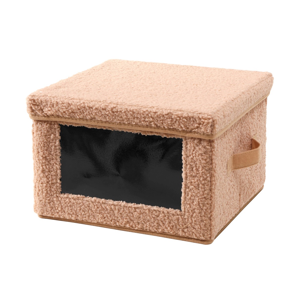 Caja de almacenamiento de tejido bouclé beige con ventana - l40 cm