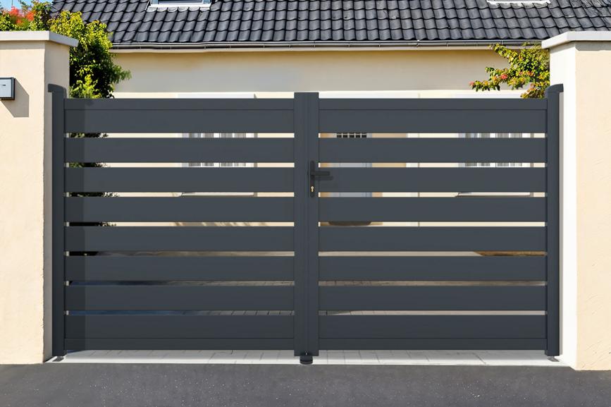 Puerta batiente regulable ancho 3,5m vogel h.160cm aluminio gris