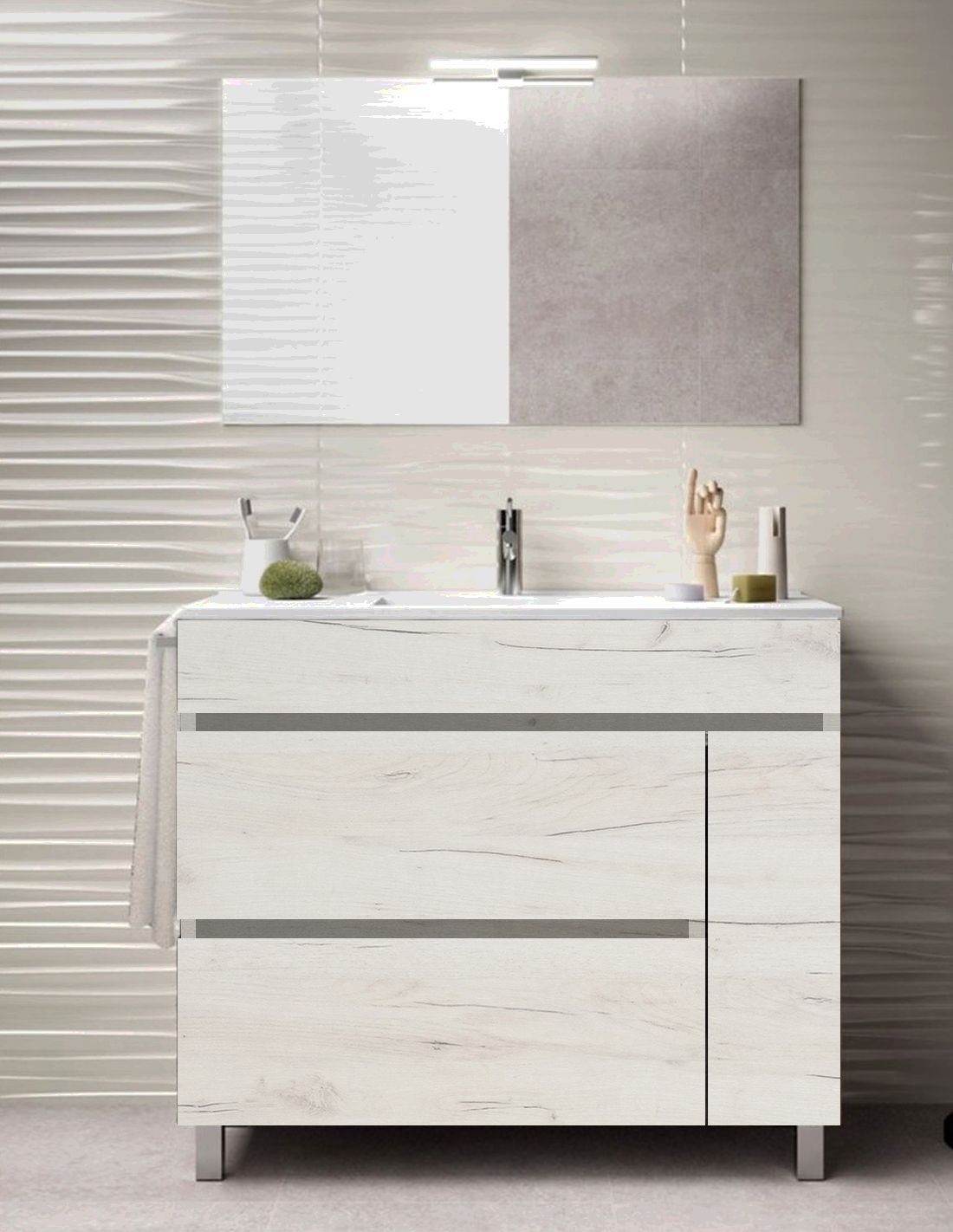 Mueble de baño caprera, lavabo dos senos y espejo 120x45cm blanco nórdico