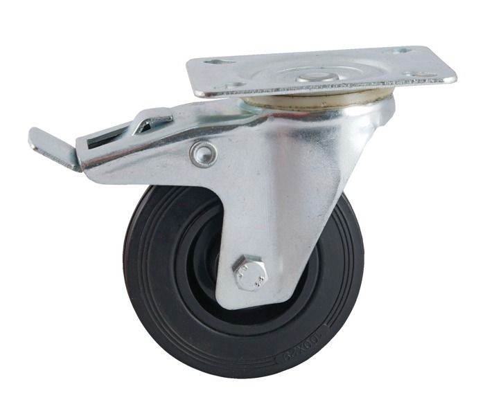Rueda avl pivotante con freno de platina de goma negra ø 100 - 508842o