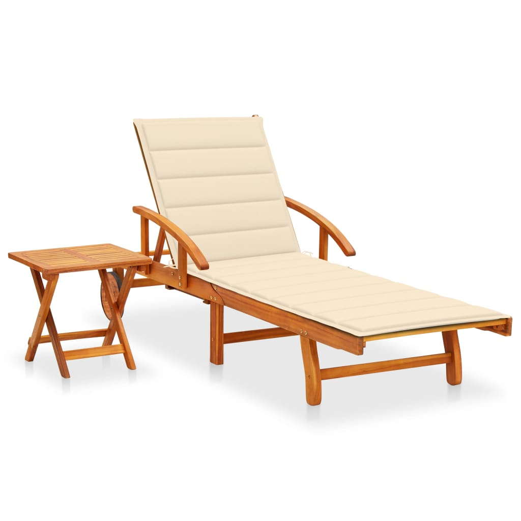 vidaXL tumbona de jardín con mesa y cojín madera maciza de acacia