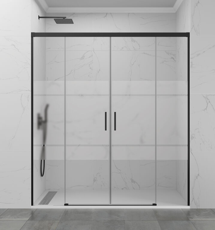 Mampara basic spazio 2 puertas + 2 fijos serigrafiado negro 150 cm