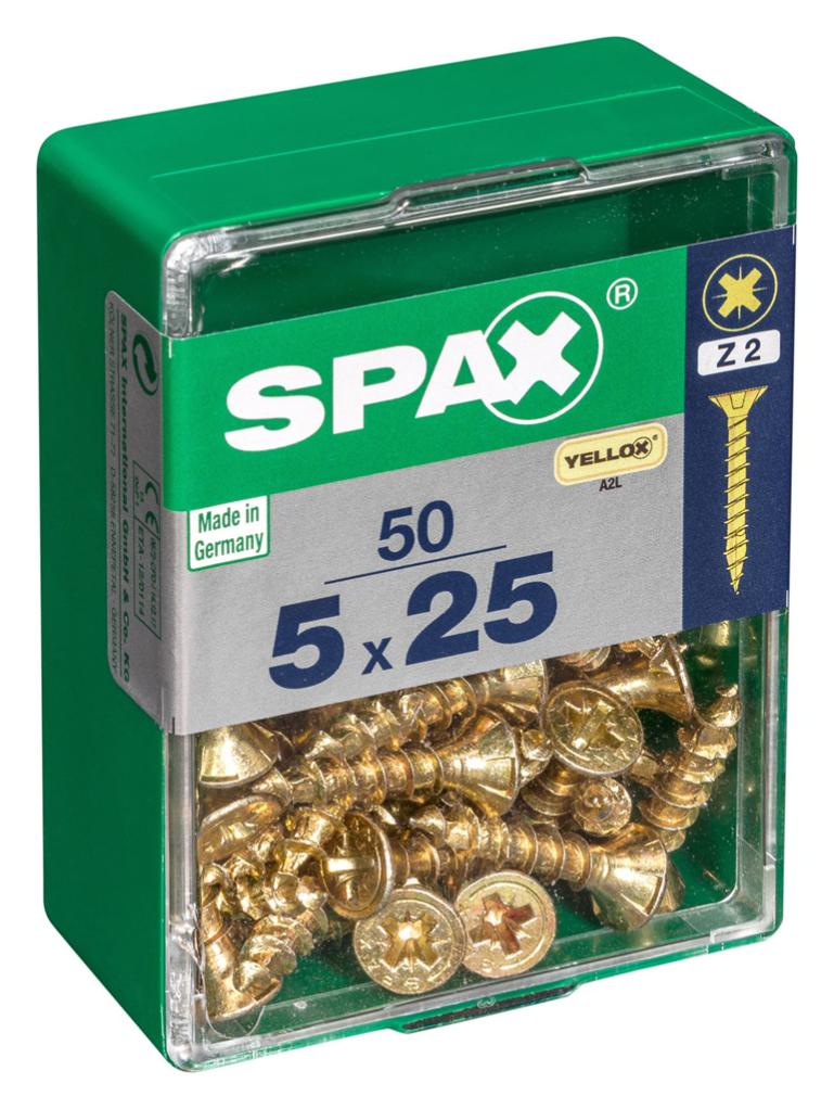 Caja 50 uds. Tornillo madera spax cab. Plana yellox 5,0x25mm