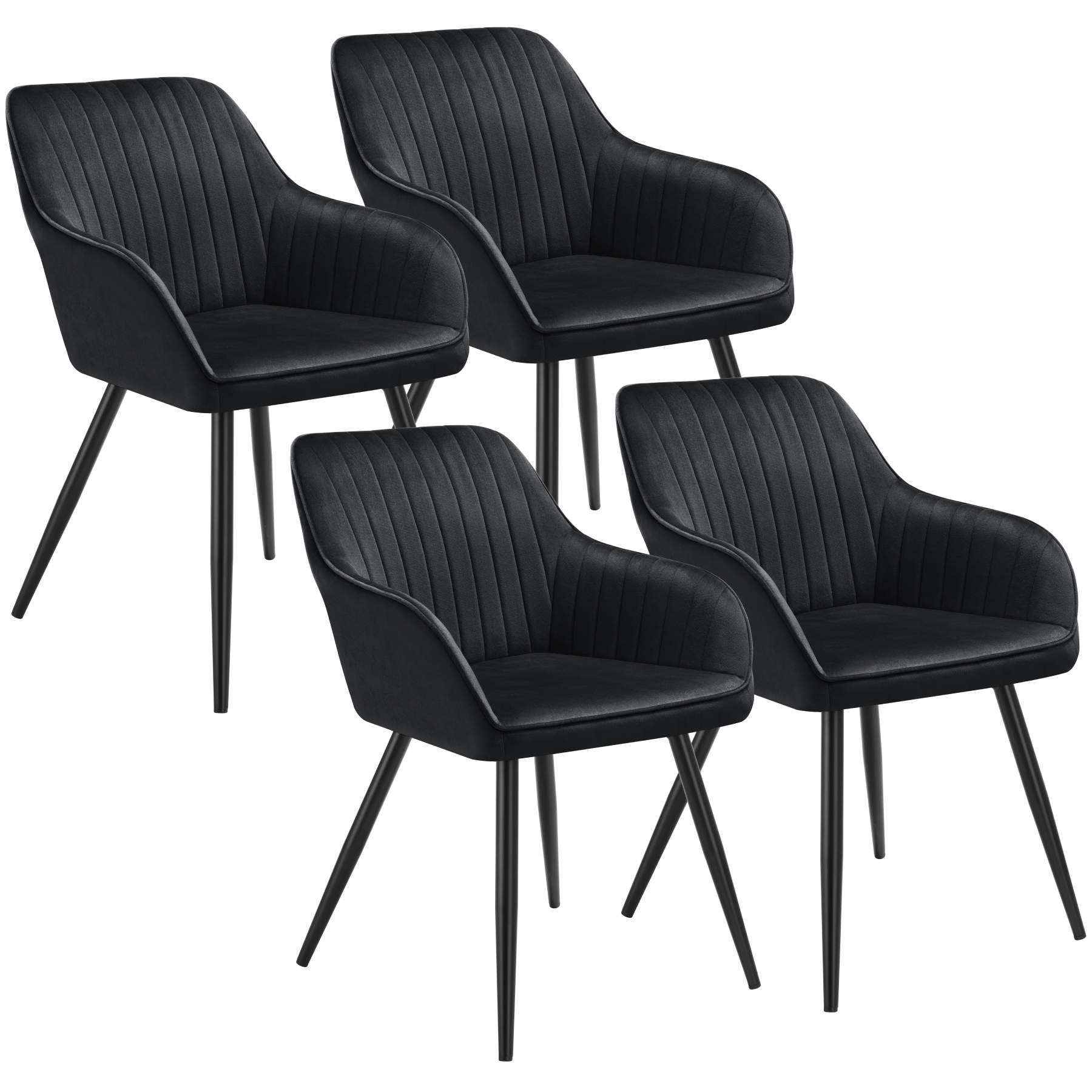 4 sillas de comedor, efecto terciopelo, 58 x 62 x 82 cm negro/negro