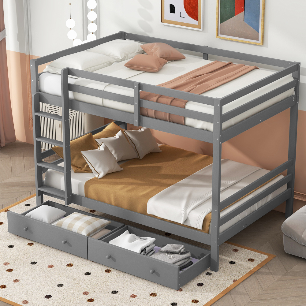 Litera 140x200cm con cajones y barandilla pino y mdf – gris