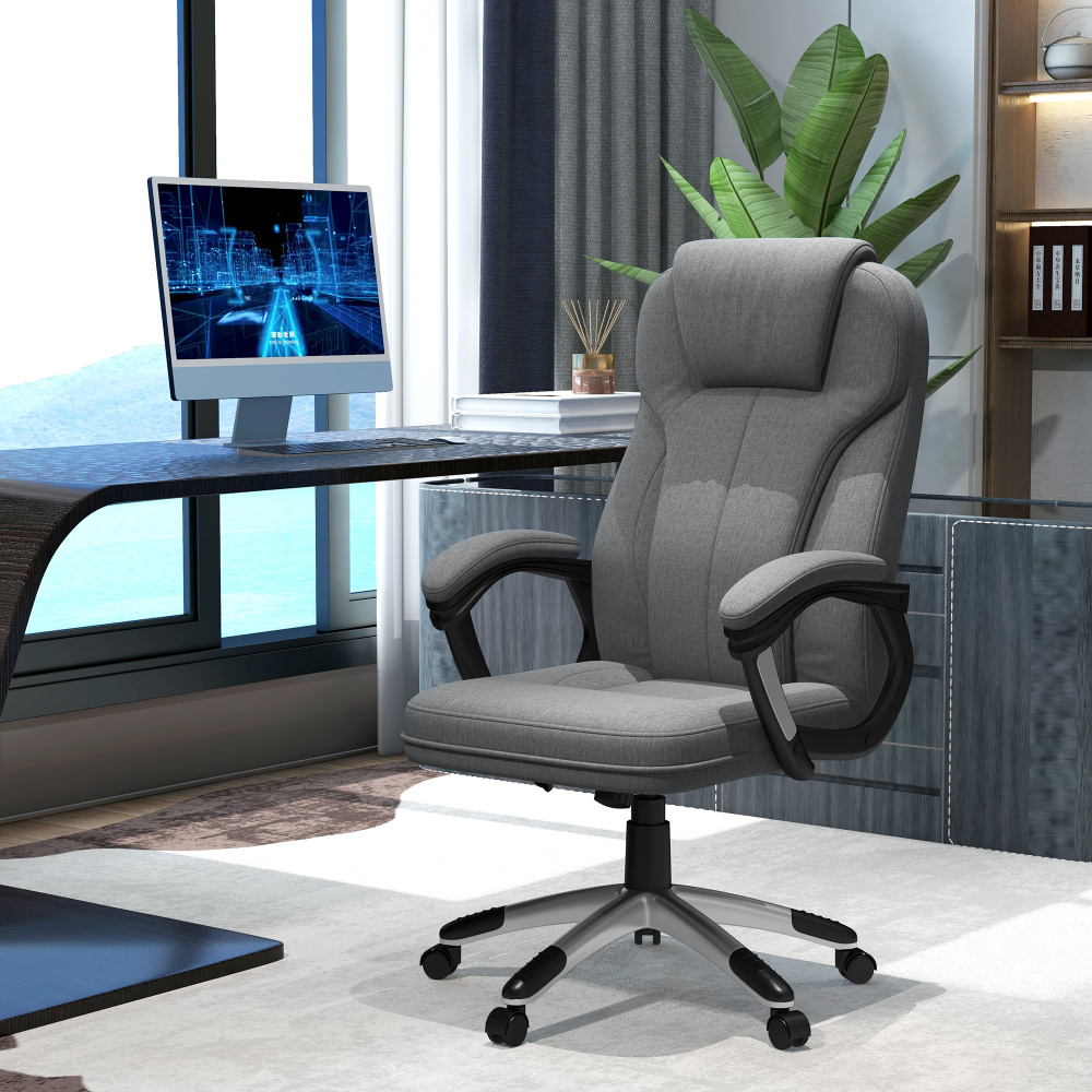 Silla de oficina ergonómica gris respaldo alto altura regulable basculante