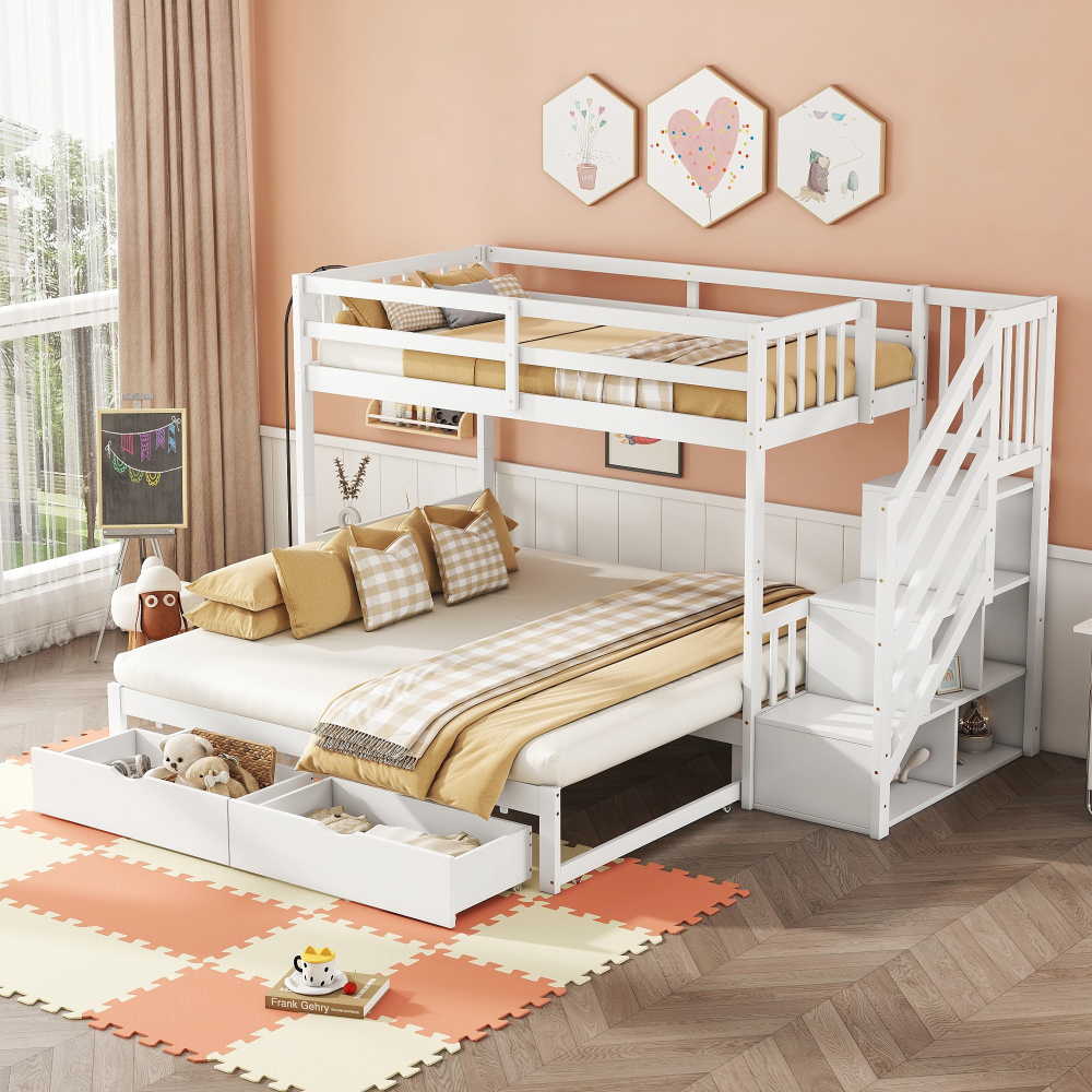 Litera 90x200cm con cama nido y cajones madera de pino – color blanco