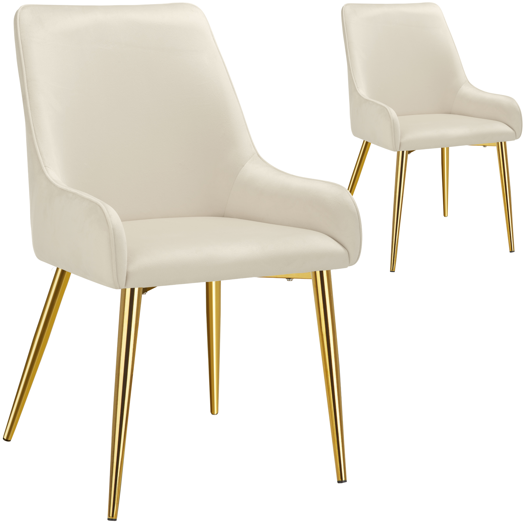 2 sillas de comedor tapizadas, acero, aspecto aterciopelado, beige