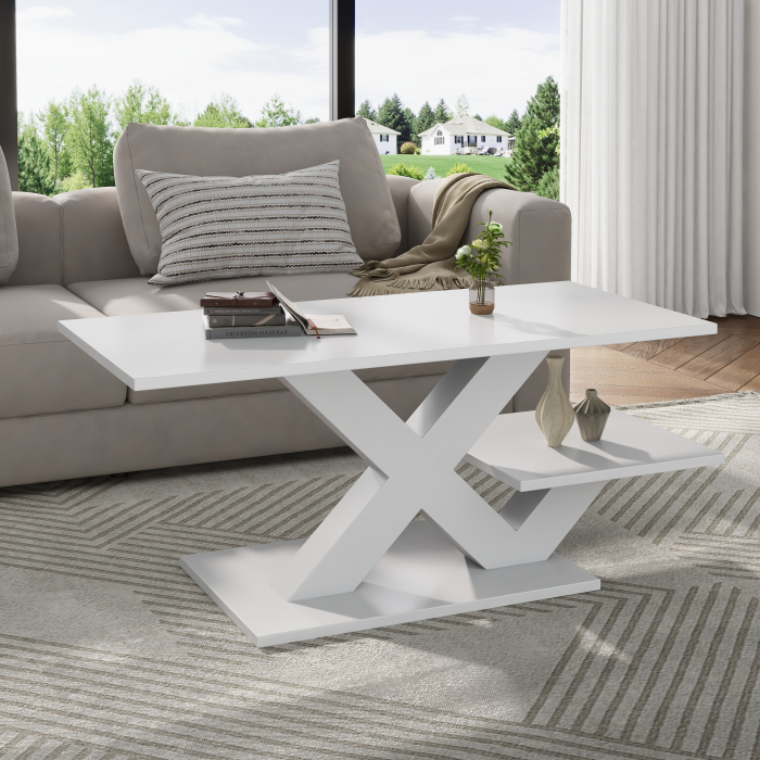 Mesa de centro con doble superficie blanca 45x100x48cm