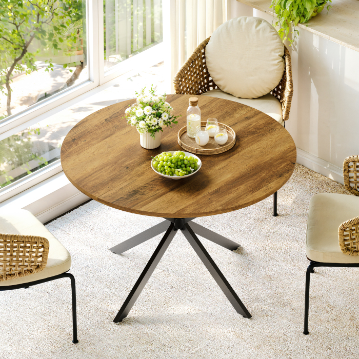 Mesa de comedor redonda estilo rústico madera marrón negro 76x120x120cm