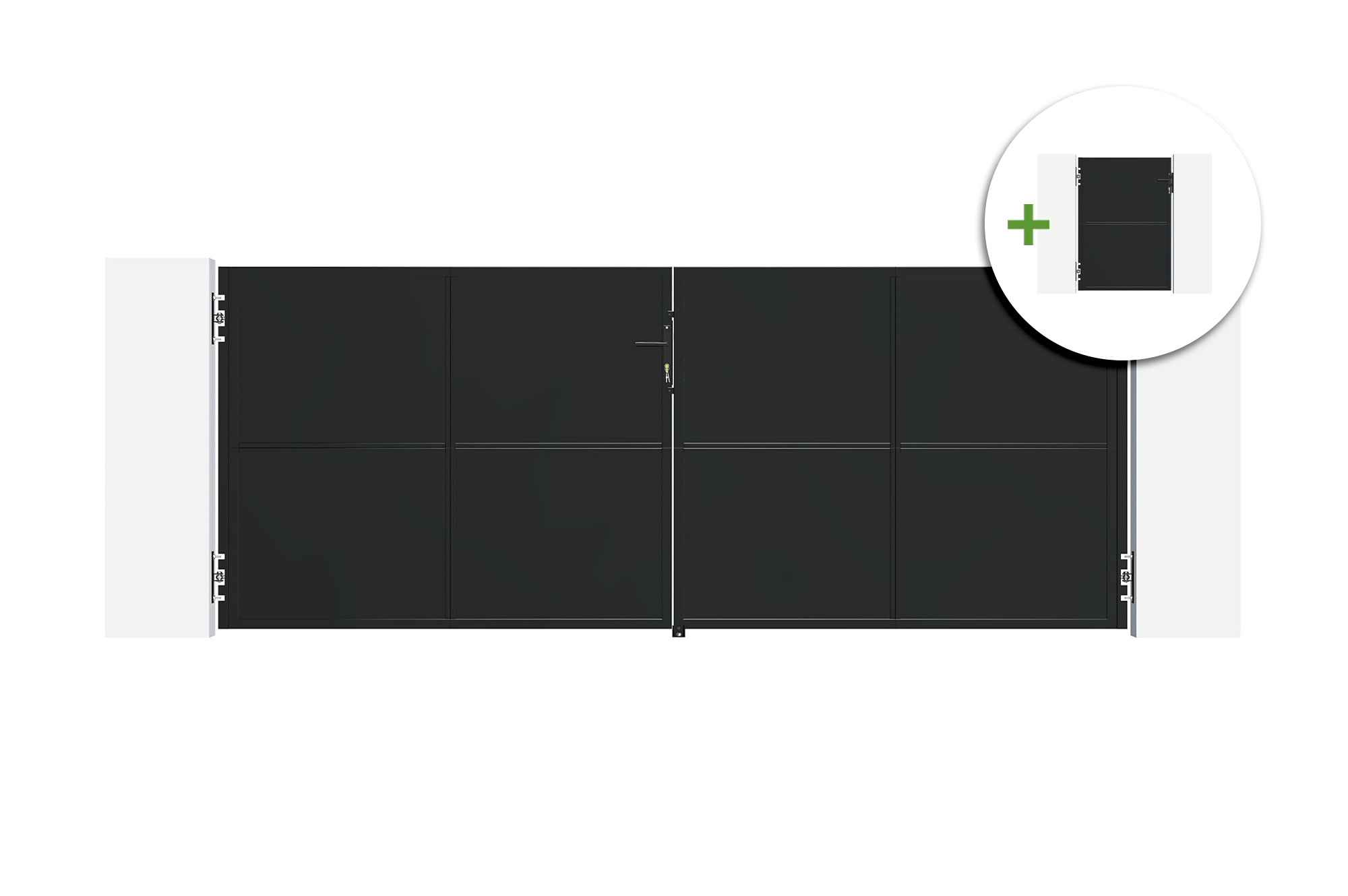 Puerta nali acero negro 3,5x1,4 m + portillo 1 m