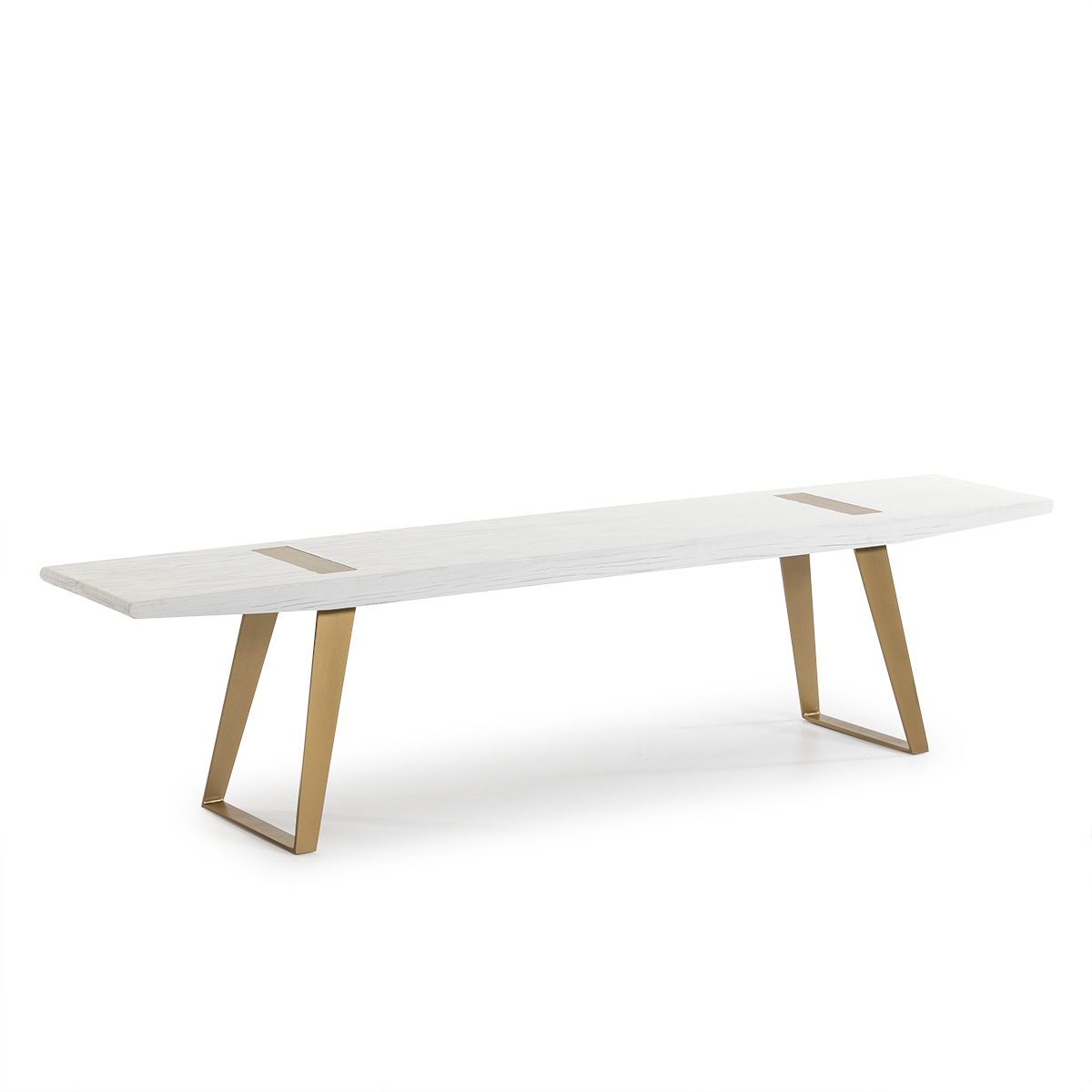 Banco 190x35x45 madera blanco, metal dorado