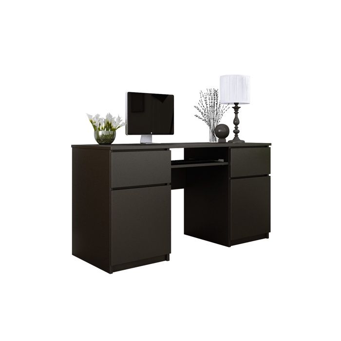 Escritorio: 2 cajones, negro mate, 135 x 77 x 50 cm