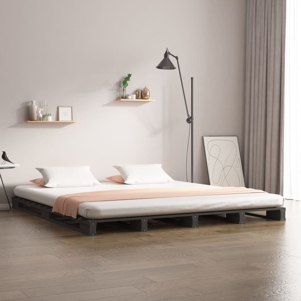 Cama 140x190 cm,cama de palets de madera maciza de pino gris rhu4184
