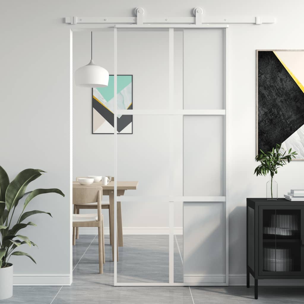 Puerta corredera vidrio templado y aluminio blanca 90x205 cm esxt5546