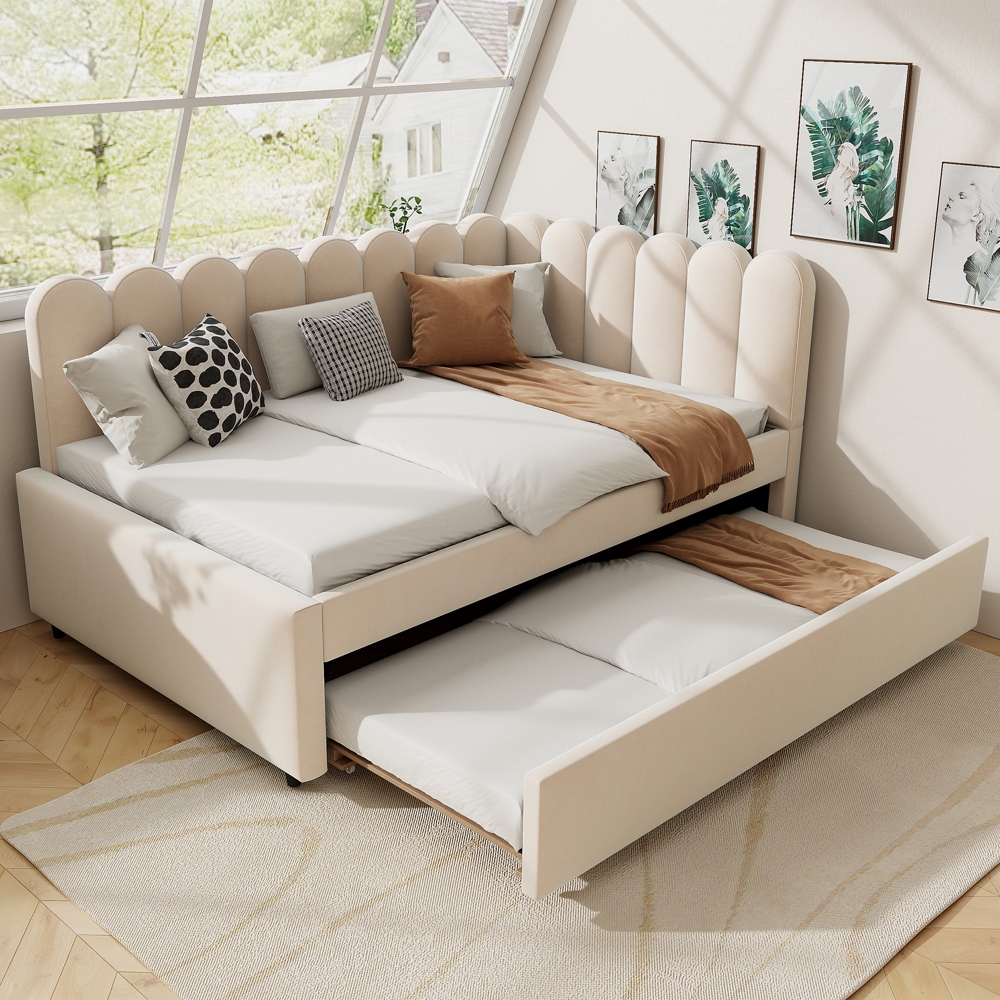Sofá cama acolchado en forma de l, 140x200cm,terciopelo,beige.
