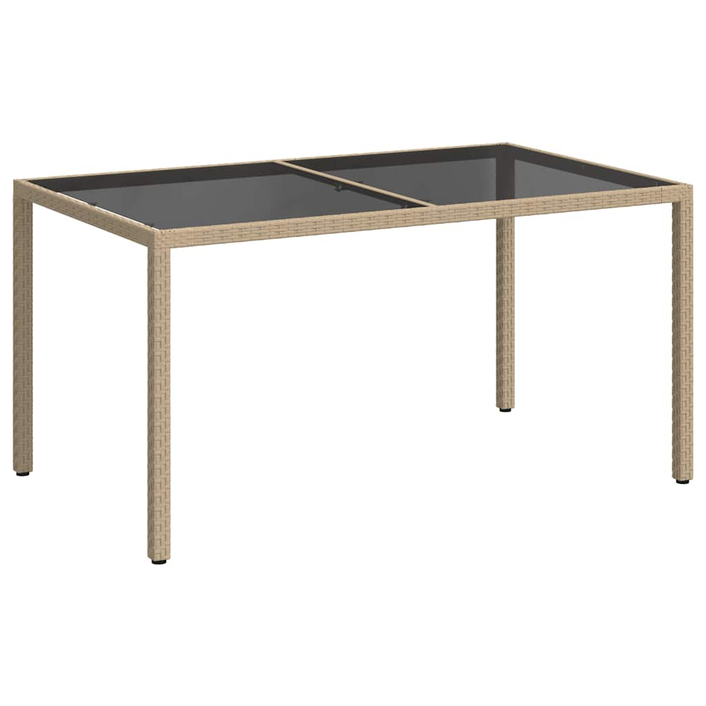 vidaXL mesa jardín vidrio templado ratán sintético 150x90x75 cm beige