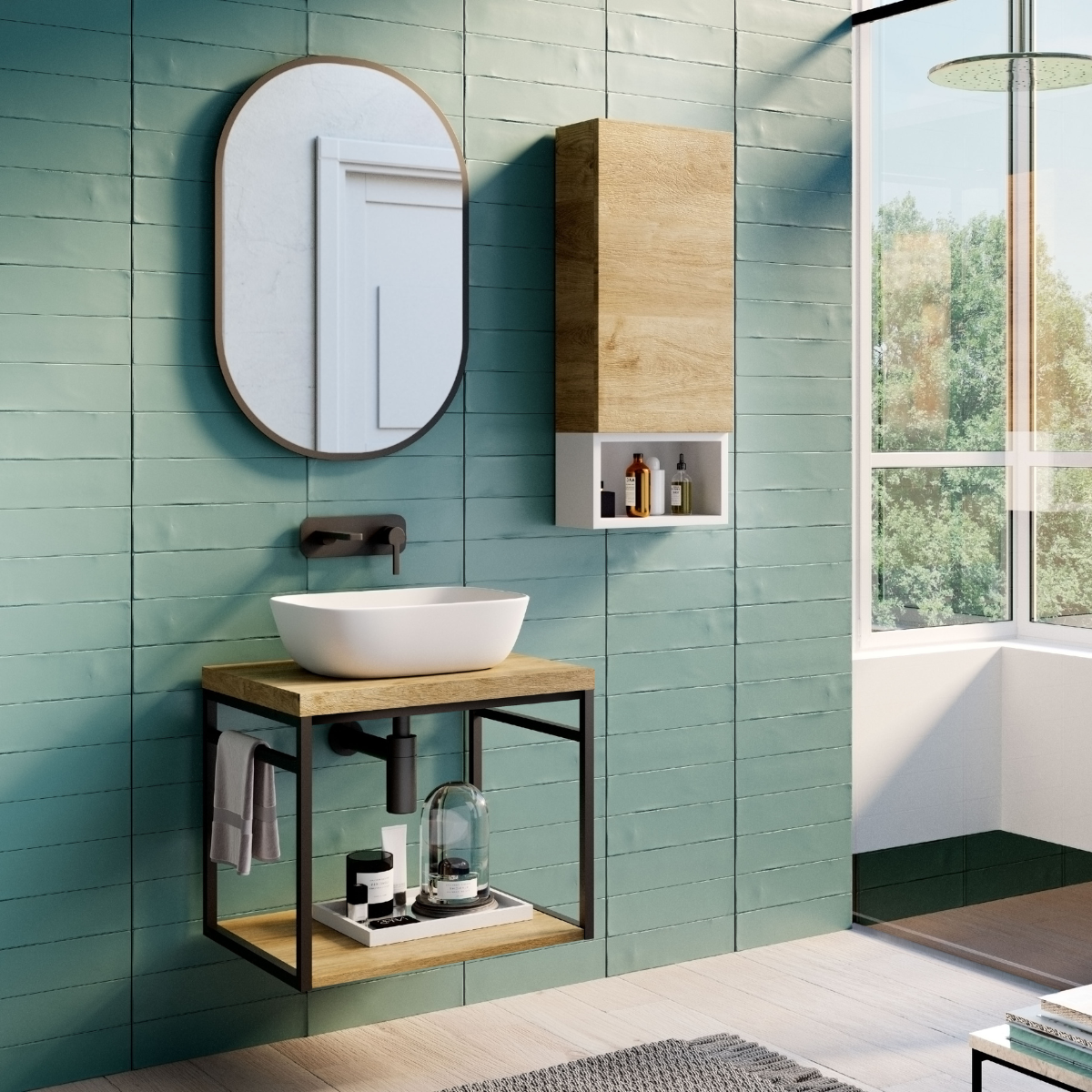 Mueble baño suspendido encimera | 60cm | incluye estante inferior